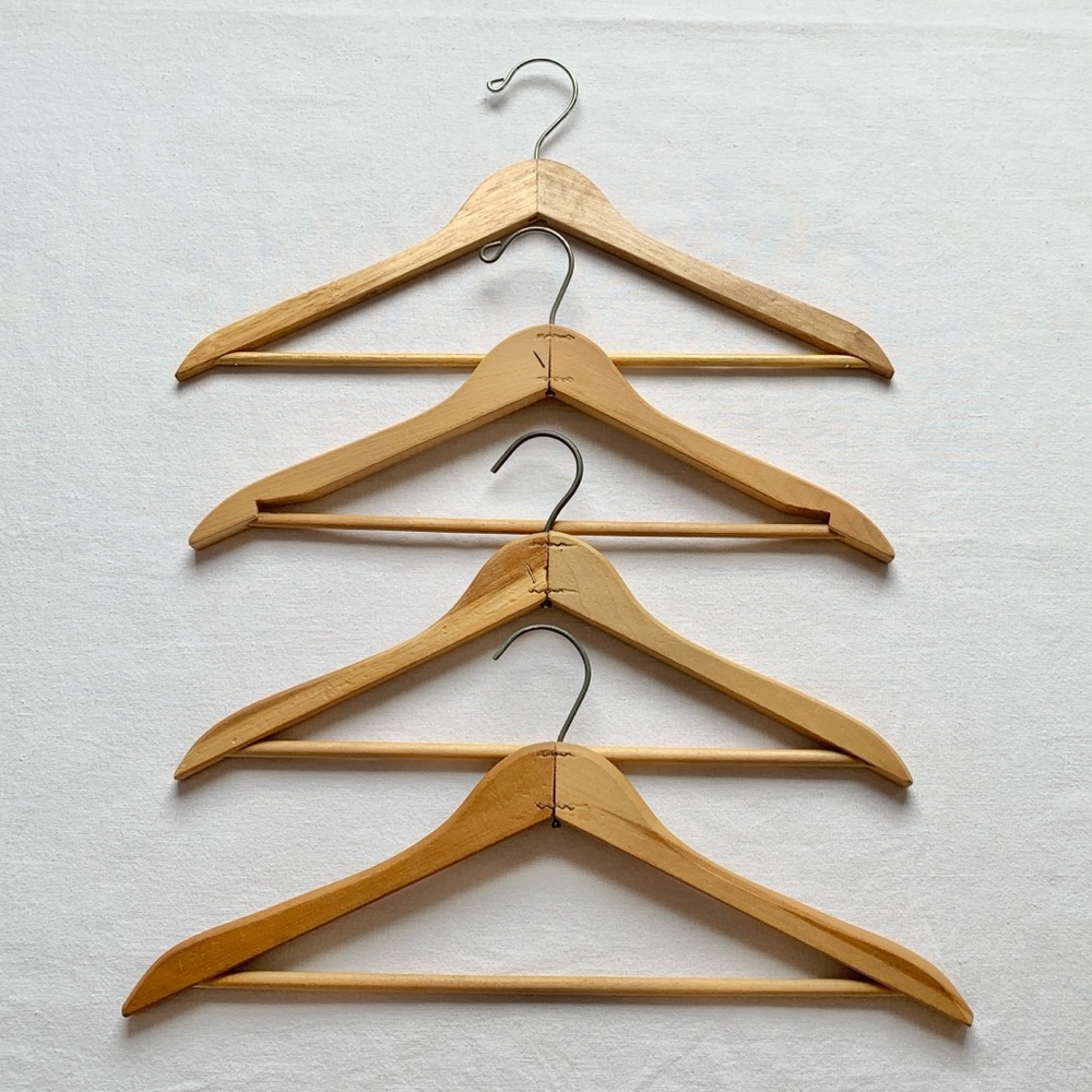 Vintage Natural Wooden Clothing Hangers Set of 4